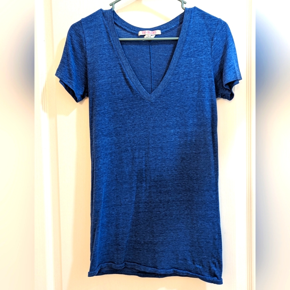 PINK short sleeve sheer blue v-neck